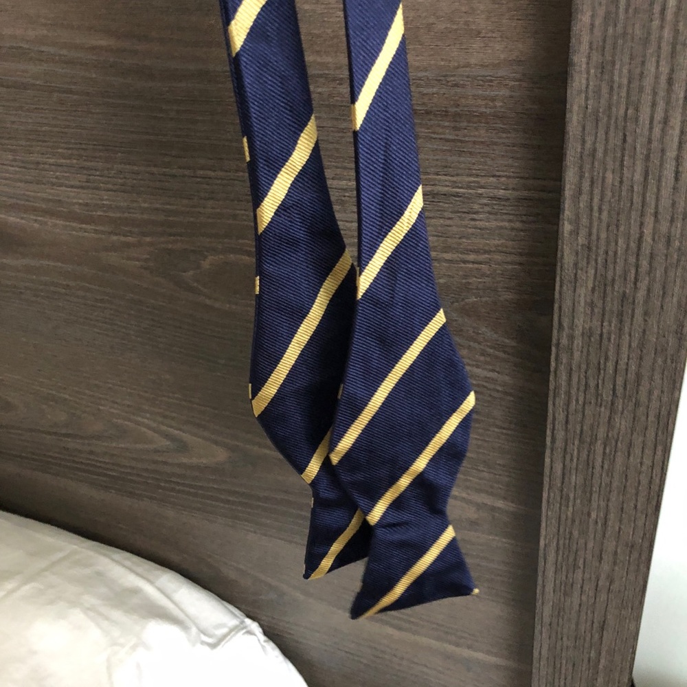 Brooks Brothers blue and gold bow tie, adjustable.